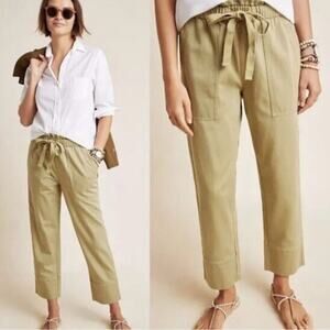 UEC Frye x Anthropologie Paperbag Waisted Pants Crop Ankle Khaki Green SZ 27